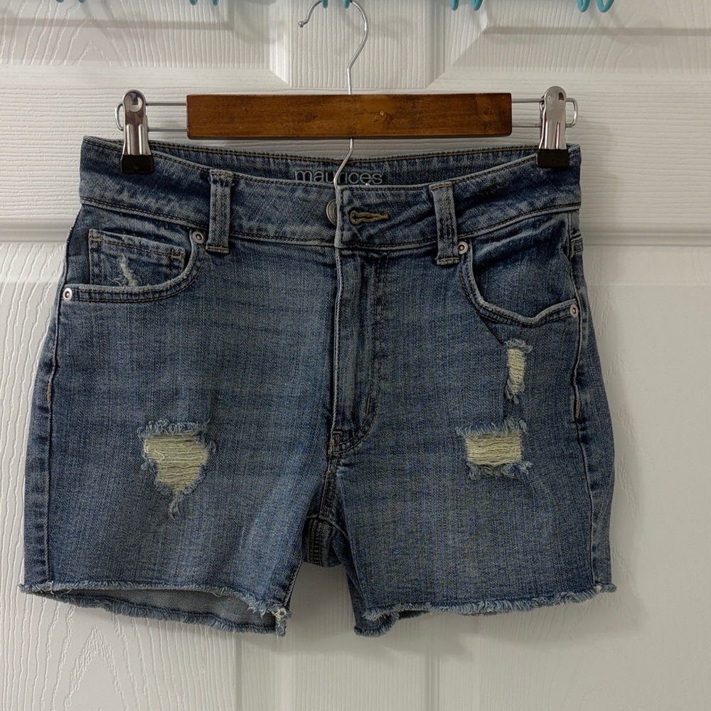Maurices Women's Ripped Denim Jean Shorts - Medium Blue